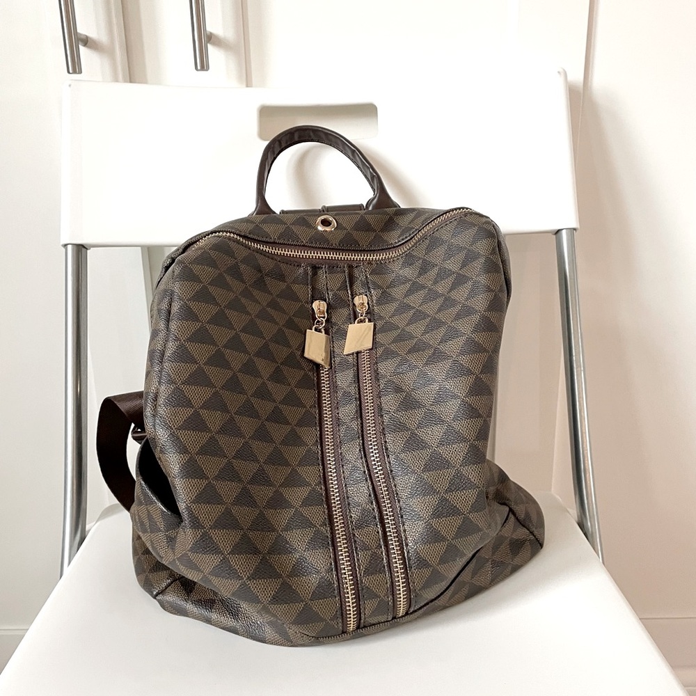 Brown Check Monogram Designer Look Inspired Backpack